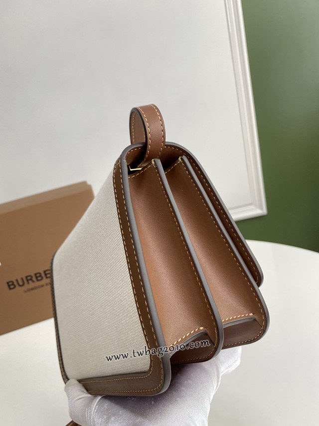 Burberry專門店新款小號TB專屬標識雙色帆布拼皮鎖扣包 巴寶莉經典款女士單肩包 yxb1364